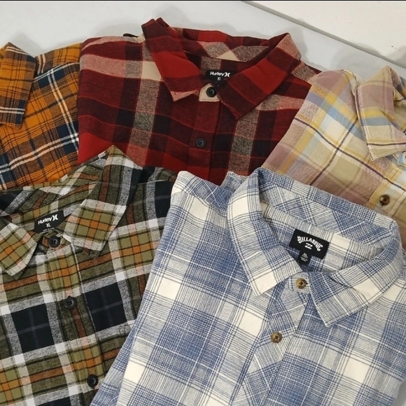 Quiksilver, Billabong, Hurley, Volcom Men's Plaid Shirts 5 Pack - Picture 1 of 11
